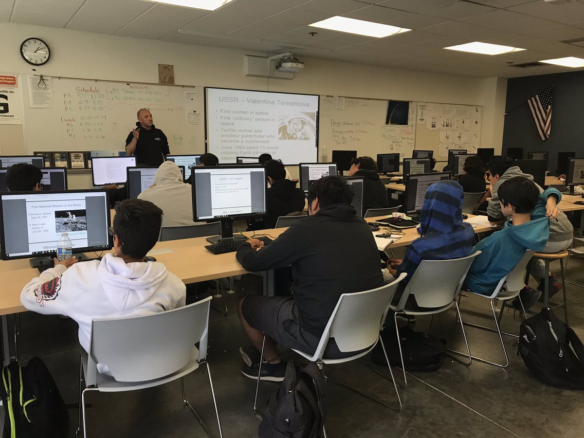 CTE_HHS's tweet photo. Our @HHSCougars Manufacturing and Engineering freshman love learning about aerospace history in their #careerteched class with Mr. Pacheco! #thecoldwar #STEM #engineers #theCVway #studentsfirst https://t.co/2m7avK1Fbw