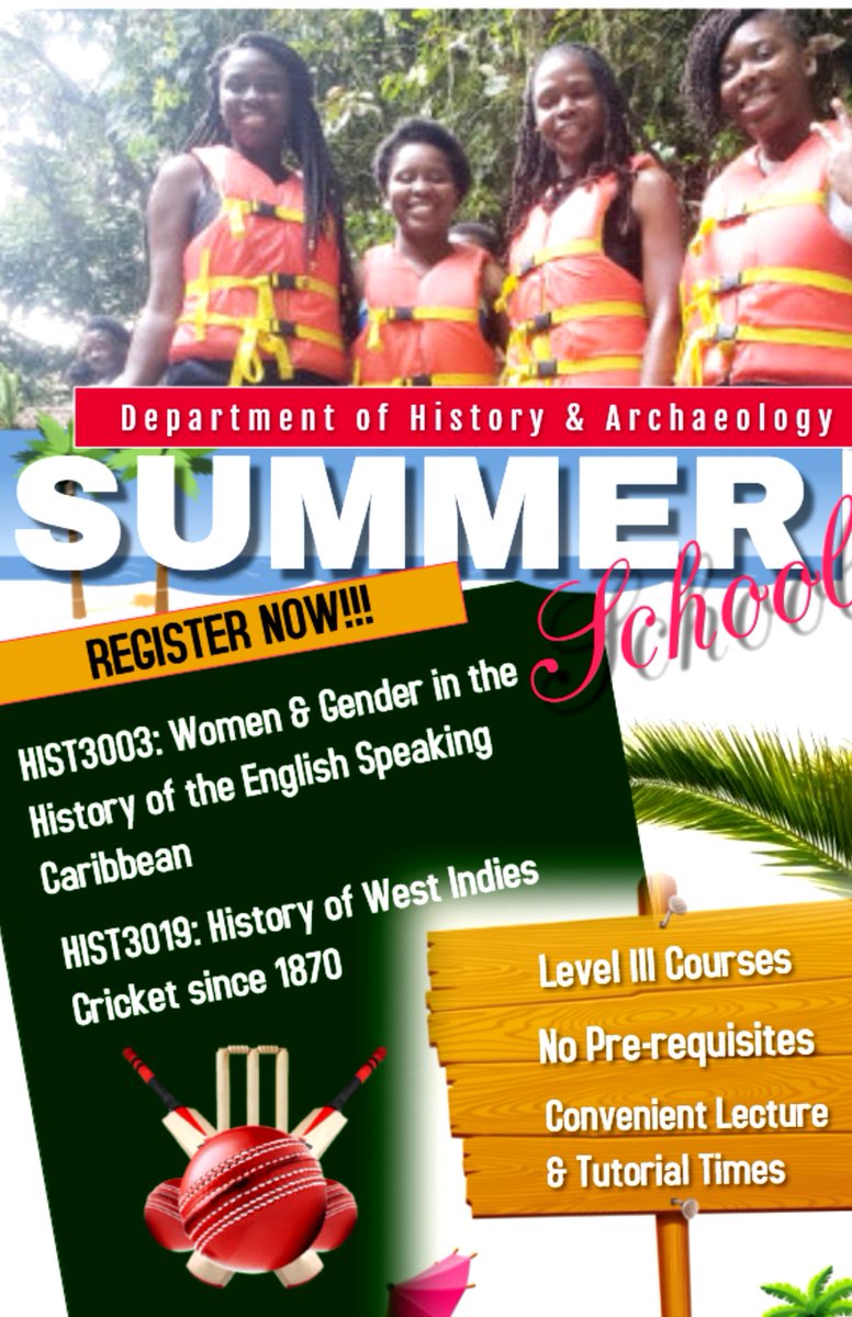History_UWIMona's tweet photo. #FinalizingStudents
#ThirdLevelStudents
#SummerSchool2019
The summer is going to be lit, with two amazing courses you cant afford to miss!
No Pre-requisites! Convenient Lecture and Tutorial Times! Register on SAS. https://t.co/rXM3bnRnjE