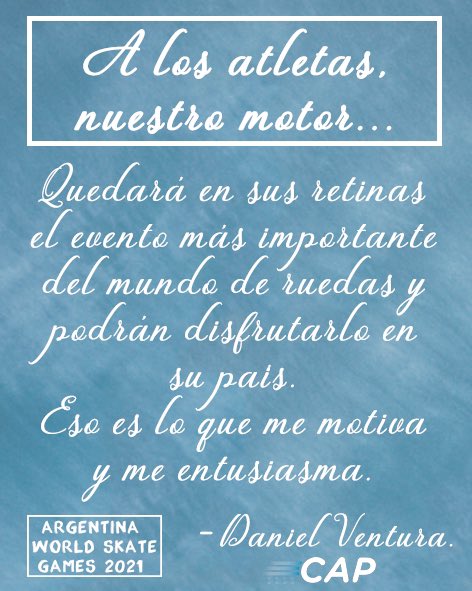 [WSG 2021] 💪🏽 El Presidente de la CAP, Daniel Ventura, se dirige a la familia del Patín argentino en una carta de agradecimiento tras la designación de los World Skate Games 2021 🇦🇷🏆. 
Lee la carta entera en 📩 bit.ly/cartawsg21 📩