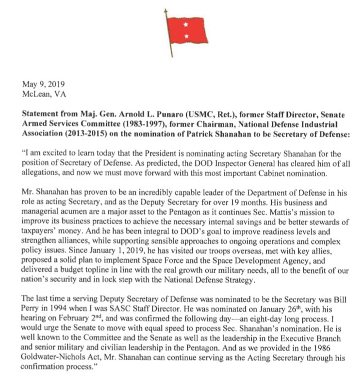 ArnoldLPunaro's tweet image. My statement in support of the president’s nomination of @ActingSecDef: