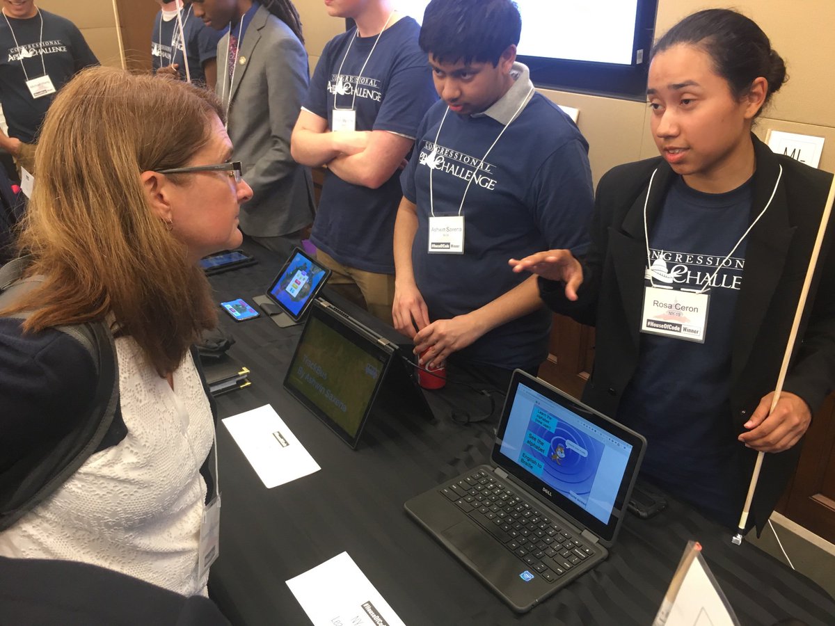 It was awesome to watch a student meet with her Cong Rep <a href="/repdelgado/">Archived: Congressman Antonio Delgado</a> and his staff to discuss Computer Science and show off her winning Congressional App Challenge project and discuss her future
STEM career plans! #HouseOfCode <a href="/CongressionalAC/">Congressional App Challenge</a> <a href="/HydeParkCSD/">Hyde Park CSD</a>