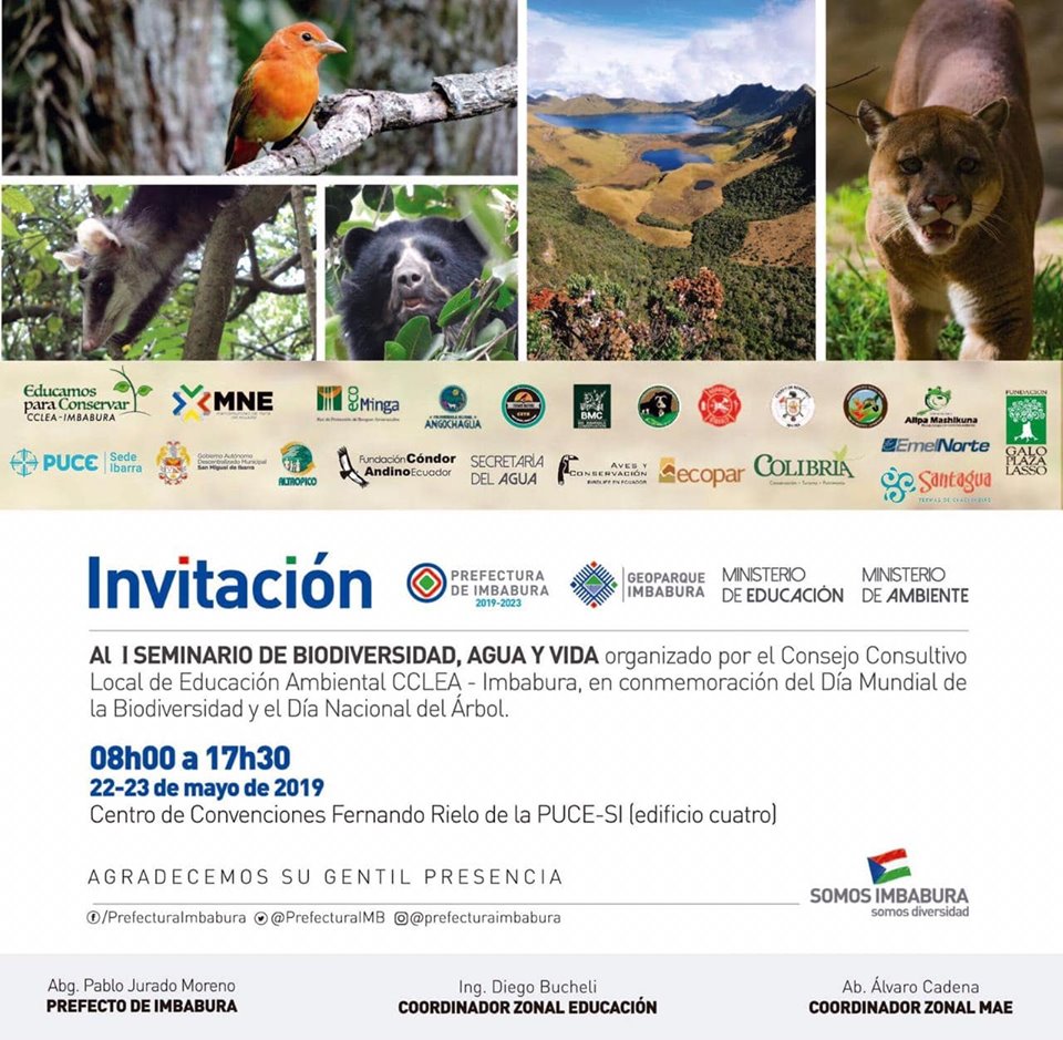 ECOPAR2's tweet photo. [INVITACIÓN]  En el marco del Consejo Consultivo Local de Educación Ambiental -  Imbabura extendemos una cordial invitación a participar en el I  SEMINARIO DE BIODIVERSIDAD, AGUA Y VIDA.

Se parte de esta jornada para compartir conocimientos en pro de nuestra madre tierra. https://t.co/pPTp3smeJt