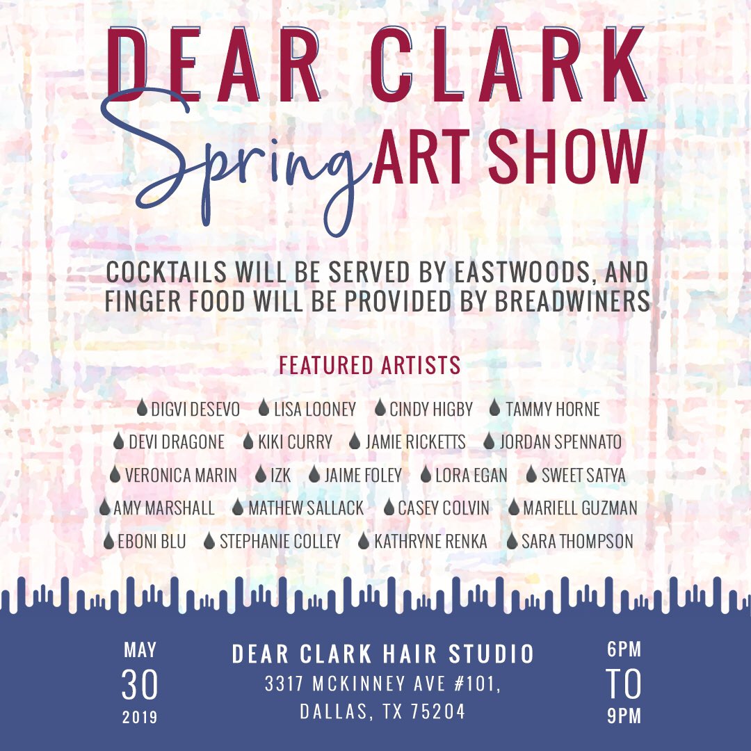 💐 Spring is in bloom! Join us on May 30th for a night full of shopping, art, cocktails, and more spring time fun! 👉 bit.ly/2Lub1uo #dearclark #dallas #dallasevents #uptowndallas #dallashairstylist #dallasparty #dallasparties #thingstodoindallas #dallasartshow