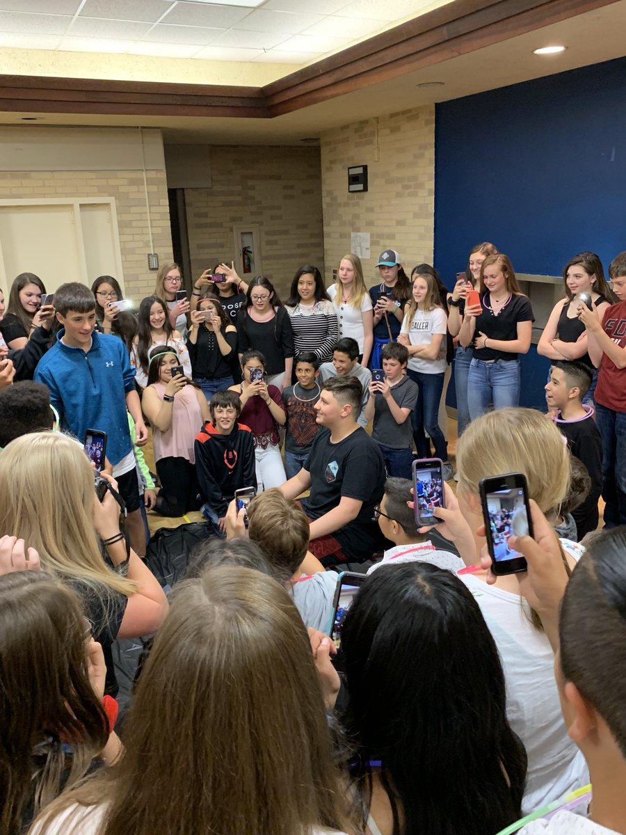 HMSEaglesKS's tweet photo. HMS Yearbook Fundraising Dance finished with a bang. Karson P earned the most money &amp; so he got the pie in the face. Courtesy of Carson B. Needless to say pie everywhere. Awesome way to finish a great night. #WeR210 https://t.co/IXrTYcapmx