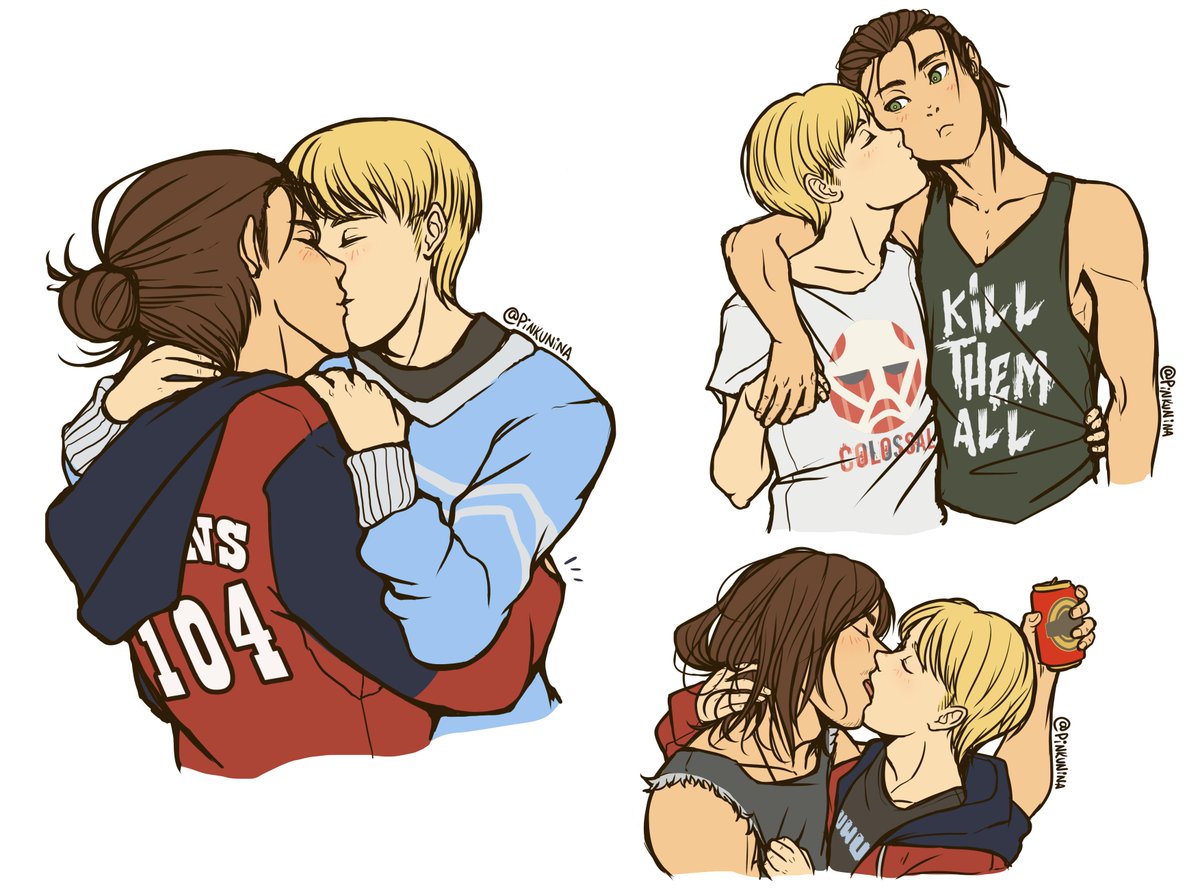PinkuNinaART's tweet photo. Softly, sweety and hot kisses! My mind is trying to avoid to think that they aren’t friends anymore…. ‘cause they are boyfriends ( ͡° ͜ʖ ͡°)♡ hehe

Eren is holding a beer in the last drawing, SU BALTICA CTM #nohomo #MyArt #Eremin #ErenJaeger #ArminArlert #ErenxArmin #SnK #AU https://t.co/FMcoj8j56F