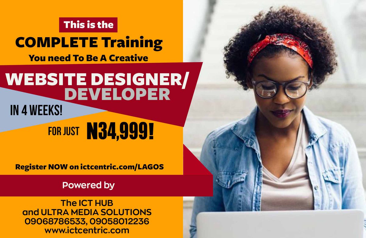 The_ICT_HUB's tweet photo. In 4 weeks you can become that great web developer, all you need to do is, take that bold decision and join us @ ICT HUB for an intensive yet interesting 4 weeks training in Web design and development. #CHEFRA frankfurt #VALARS https://t.co/HsNyFitSJA