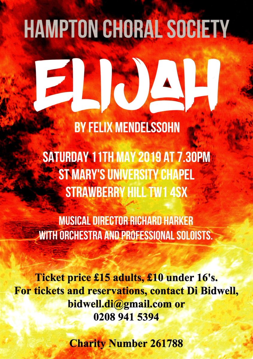 Next concert from Hampton Choral Society this Saturday in Strawberry Hill! hamptonchoral.org.uk/elijah/