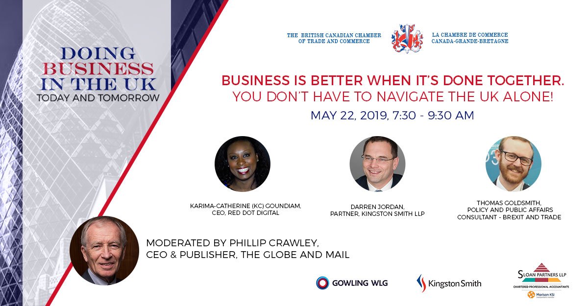 bcctc's tweet photo. You don’t have to navigate the UK alone, we’re here to help! Attend our event sponsored by @gowlingwlg_ca and @kingstonsmith on May 22 where our expert panel will discuss Doing Business in the UK.
#DoingBusinessTogether. 
Register now:
https://t.co/eJJCTRLNnR https://t.co/SHEehM47nj