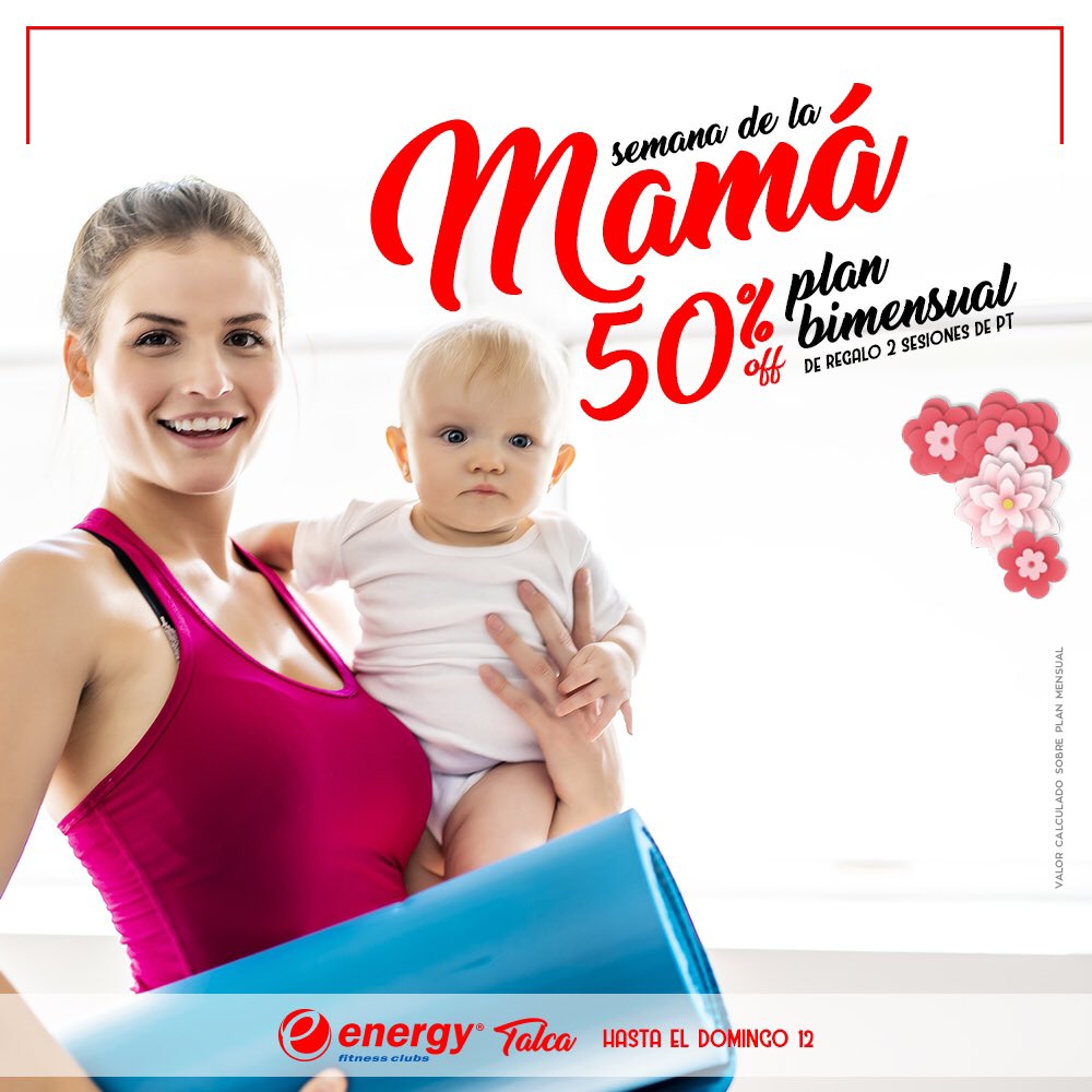 EnergyTalca's tweet photo. 🌹¡¡SEMANA DE LA MAMÁ!!🌹
Plan BIMENSUAL 50% OFF + 2 sesiones de PT de REGALO... #EnergyTalca #ViveLaExperienciaEnergy #EnergyLifeStyle #DíaDeLaMamá https://t.co/37iSpLwJcN