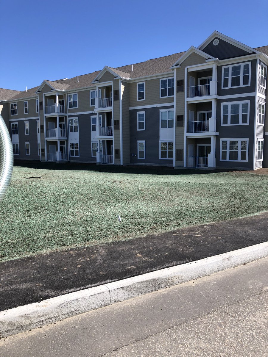RyanLyford1's tweet photo. Scarborough. New apartment complex across from Cabela’s. A acre of lawn mix on a mess of a project. Irrigation pipes pulled without heads; tons of landscaping to do. But the owner wants if green. I did my part. Where’s everyone else?#hydroseed #turfsmith https://t.co/dVg5tGqz5I