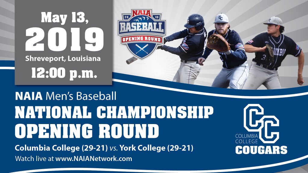 The Cougar baseball team will be playing against York College on Monday, May 13th at 12 p.m. to kick off the 2019 Opening Round ⚾️🐾