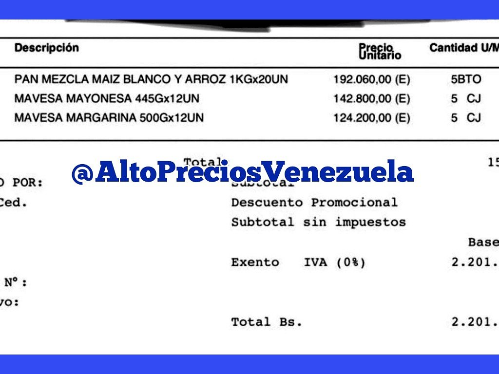 AltoPreciosVzla's tweet photo. Bulto de Harina de Maiz y Arroz...192.060 BsS.  / (U$33) (€29,48) / (19.206 Millones BsF) / ( 4.81Salarios Mínimo Mensual)  y para el 09/05/19 es de 40.000 BsS (U$6.87/€6.14)..(Via @jesusfung ).. #altopreciosvenezuela #altosprecios https://t.co/Bctl0tcrHG