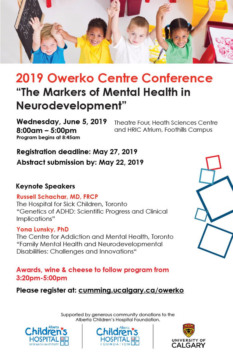The Owerko Centre (@owerkocentre) on Twitter photo In Calgary on June 5th? Come to the 2019 Owerko Centre Conference: Markers of Mental Health in Neurodevelopment. Great keynotes, trainee lighting rounds, and more. Register here! bit.ly/2V6VeSQ <a href="/UofCr4kids/">ACHRI</a> <a href="/ACHFKids/">Alberta Children's Hospital Foundation</a> <a href="/UCalgaryMed/">UCalgaryMedicine</a> <a href="/UCalgaryEduc/">Werklund School</a> <a href="/UCalgaryArts/">UCalgary Arts</a> In Calgary on June 5th? Come to the 2019 Owerko Centre Conference: Markers of Mental Health in Neurodevelopment. Great keynotes, trainee lighting rounds, and more. Register here! bit.ly/2V6VeSQ <a href="/UofCr4kids/">ACHRI</a> <a href="/ACHFKids/">Alberta Children's Hospital Foundation</a> <a href="/UCalgaryMed/">UCalgaryMedicine</a> <a href="/UCalgaryEduc/">Werklund School</a> <a href="/UCalgaryArts/">UCalgary Arts</a>