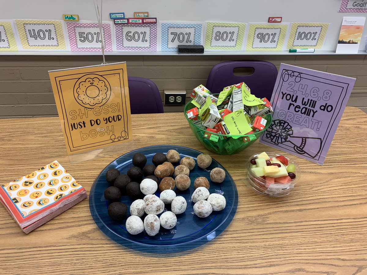More testing today, and more treats from another amazing family!  Each juice box had an inspirational message on it:). <a href="/VillasElem/">Villas Elementary</a> #SSA