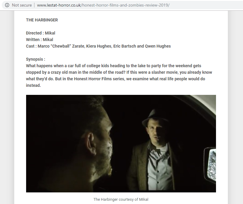 MIKALFilms's tweet photo. "The old man character is brilliant, and he has captured every creepy old man in every slasher I have ever watched" - Payten Autumn, Lestat Horror

Brand new review of our 15 second horror/comedy "The Harbinger"!

#horror #indiefilm #horrormovies

https://t.co/z1GSJZgyDt https://t.co/7kgnjezGIb