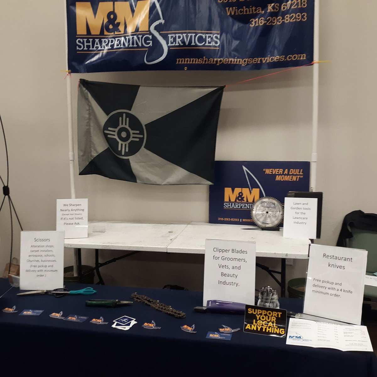 mnmsharpening's tweet photo. We were rocking the #blackoutict flag today at the @WichitaBusiness small business expo. #wichita #smallbusiness #wichitaflag #ilovewichita https://t.co/ZtHccwpVPH