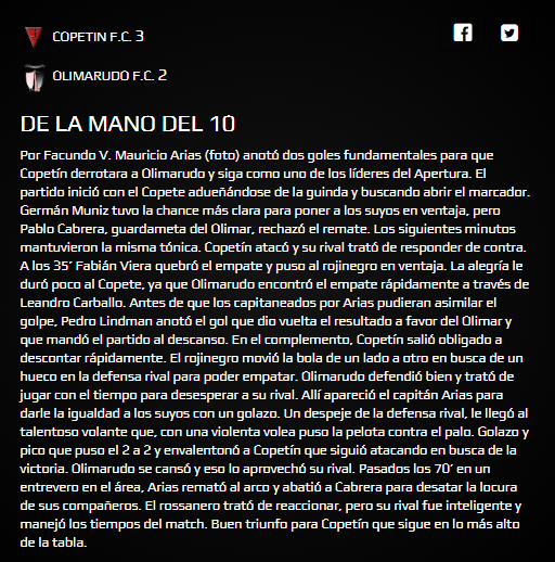 Resumen del último partido vs <a href="/CopetinFc33/">🇺🇾🏆 Copetin FC +30</a> 
 por <a href="/Fakun17/">Facu</a> de la <a href="/LIGA_MVD/">LIGA MVD</a>
mas33.ligamvd.com/show_noticia/1…