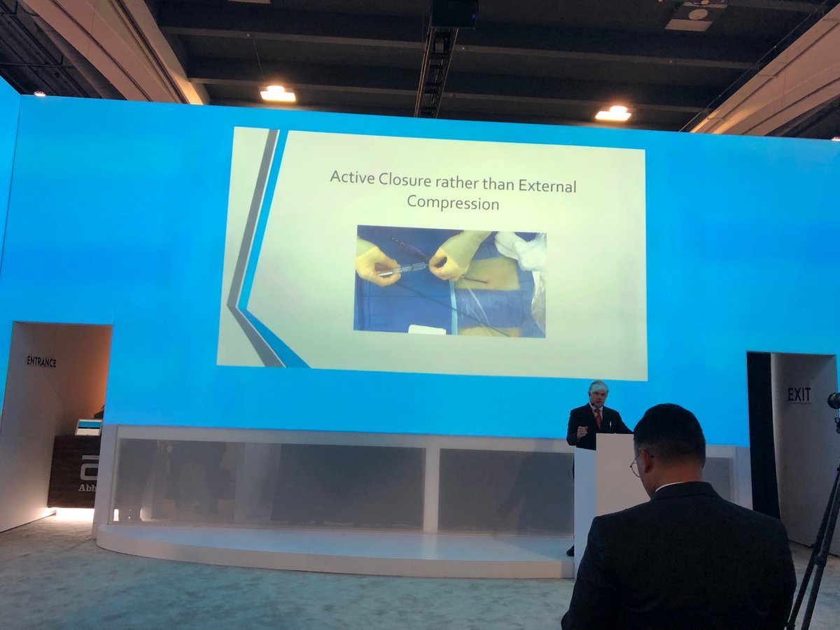 KristenFree4's tweet image. Dr. Horton of @tcainstitute  speaking on active closure following EP procedures with #Perclose @AbbottCardio #HRS2019