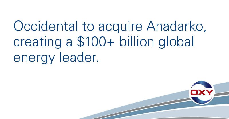 Occidental’s agreement to acquire Anadarko will establish a global energy leader with increased scale, proven operational capabilities, and a unique platform to drive meaningful shareholder value. For important additional information and the full release: aglobalenergyleader.com