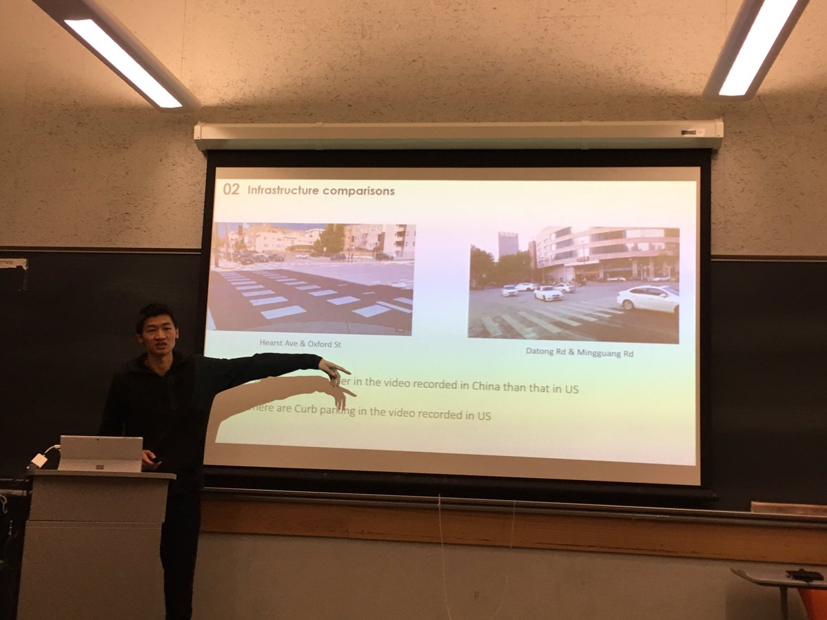 UCBSafeTREC's tweet image. Xi Cheng presents: Differences in vehicle mix and safety interactions at typical intersection in the US and China.C265 #TrafficSafety #InjuryControl