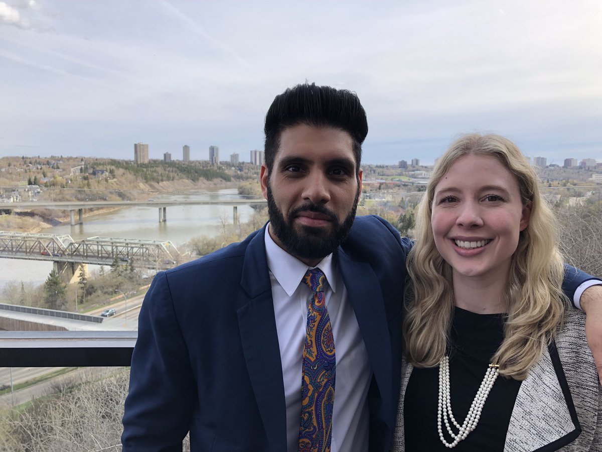 CSMortgageCap's tweet photo. Satyam and Katie enjoying the view at the @cbreCanada Cocktail party! #EREF19 @re_forums @CBRE https://t.co/OlD30uMLF7