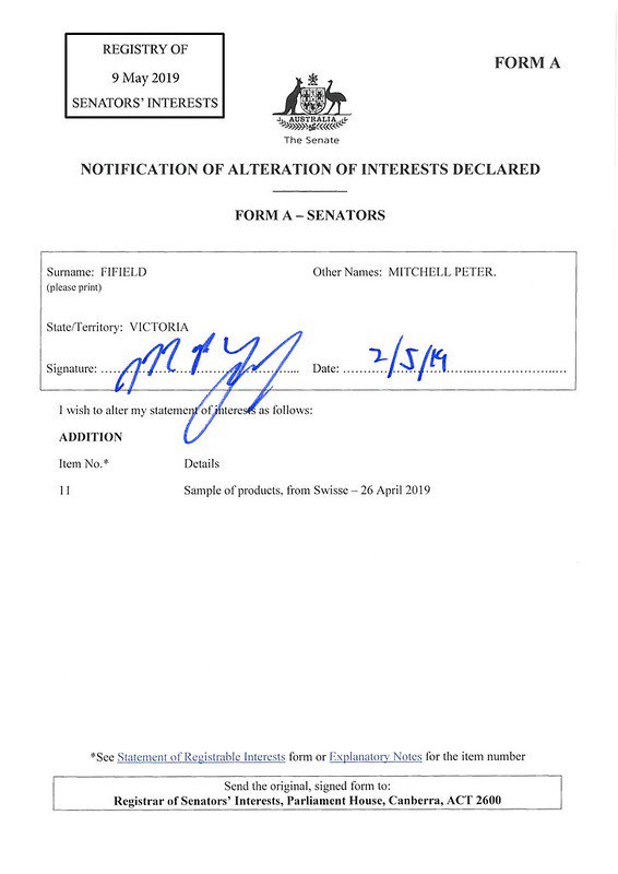 New page detected on the register of Senator the Hon Mitch Fifield. Help make these disclosures searchable here: burntheregister.com/project/fifiel…