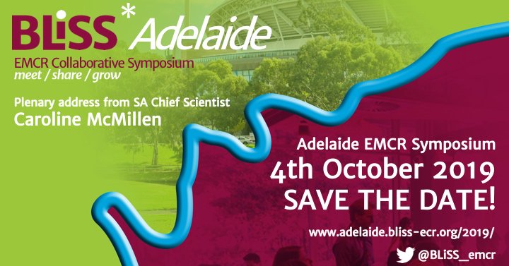 👏👏Announcement Time!👏👏
We're excited to announce our BLISS ADELAIDE #EMCR symposium on FRIDAY OCTOBER 4th with plenary speaker <a href="/sachiefsci/">Chief Scientist for South Australia</a> Prof Caroline McMillen! Registration + more details for this FREE event to come! #meetsharegrow #BLISSADL2019 Adelaide.bliss-ecr.org