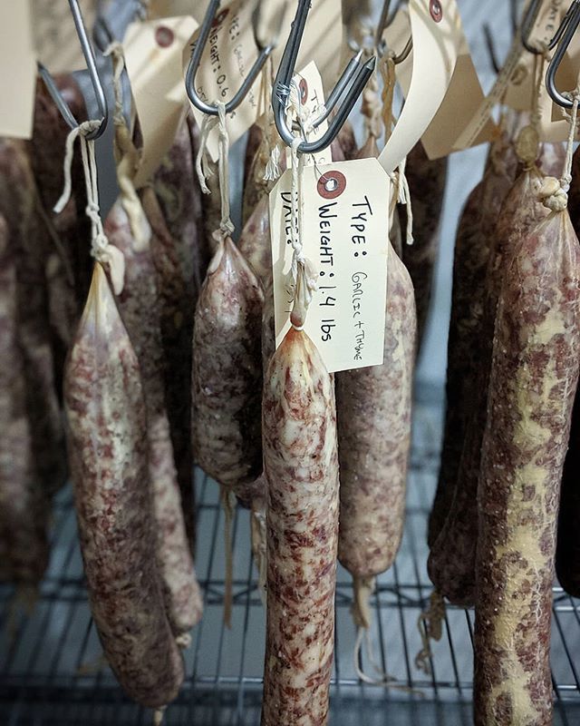 Chef_Rouge's tweet photo. Beginning a new chapter  @thesalumerumepei.ca 
#housecures #salami #salumerume #salumi #pei #pork #garlicthyme https://t.co/0LEy0SPvWL