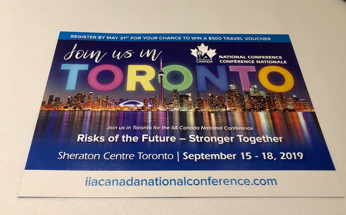 GenL's tweet photo. National IIA CANADA conference in Toronto - Sep 15-18, 2019. See you there! @IIA_Toronto https://t.co/I29avEWeZd