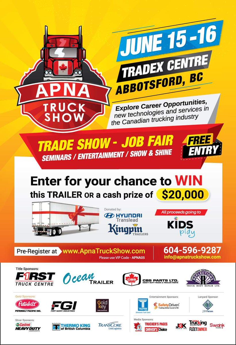 We are pleased to invite you to APNA Truck Show 2019, the most anticipated truck show in Western Canada. This biennial show will once again be taking place at the Tradex centre, in Abbotsford, BC, on June 15th and 16th, 2019. Entry Free, Pre-register at ApnaTruckShow.com