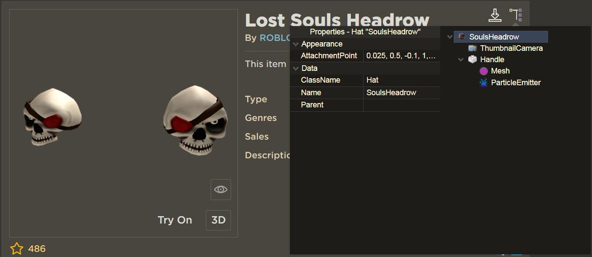 Sleghart On Twitter Just Found Something Very Odd Lost Souls Headrow Still Uses The Hat Class Instead Of Accessory That Means Probably There Still Are A Few Forgotten Items Using That Class - roblox particle emitter script