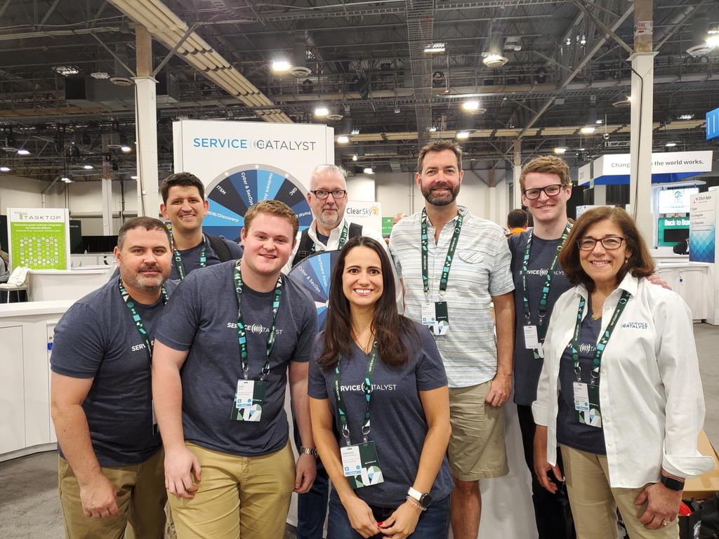 servicecatalyst's tweet photo. That's a Wrap!  Thanks to this hard working bunch of Cats for a great week. We hosted over 100 games at the booth! 🥳 Also a big shout out to those who held down the fort back home to keep our current client implementations running smoothly. #Know19 #servicecatalyst #knowledge19 https://t.co/SfNMwZsBjy