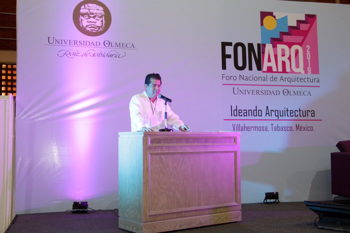 FONARQ's tweet photo. Palabras por el Arq. Miguel Ramses Vázquez Ortíz, Presidente del Colegio de #Arquitectos Tabasqueños durante la #inauguración de #FONARQ 2019

#Conferencias #Talleres #Arquitectura #Eventos   #Celebration #UniversidadOlmeca #SomosEstudiantes #Villahermosa #Tabasco #México https://t.co/9JElgb9IUV