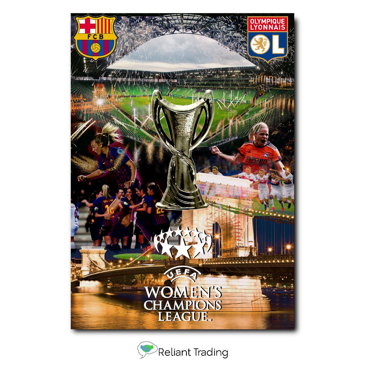 ReliantTrading's tweet image. #Uefa themed Poster designs.

We stiched together several images in this design to bring home all the aspects of the match.

Will Lyon clinch the treble or will FC Barcelona steal the show in Budapest?
#posterdesign #design #UEFAEuropaLeague #EuropaLeague #UCLfinal #ucl