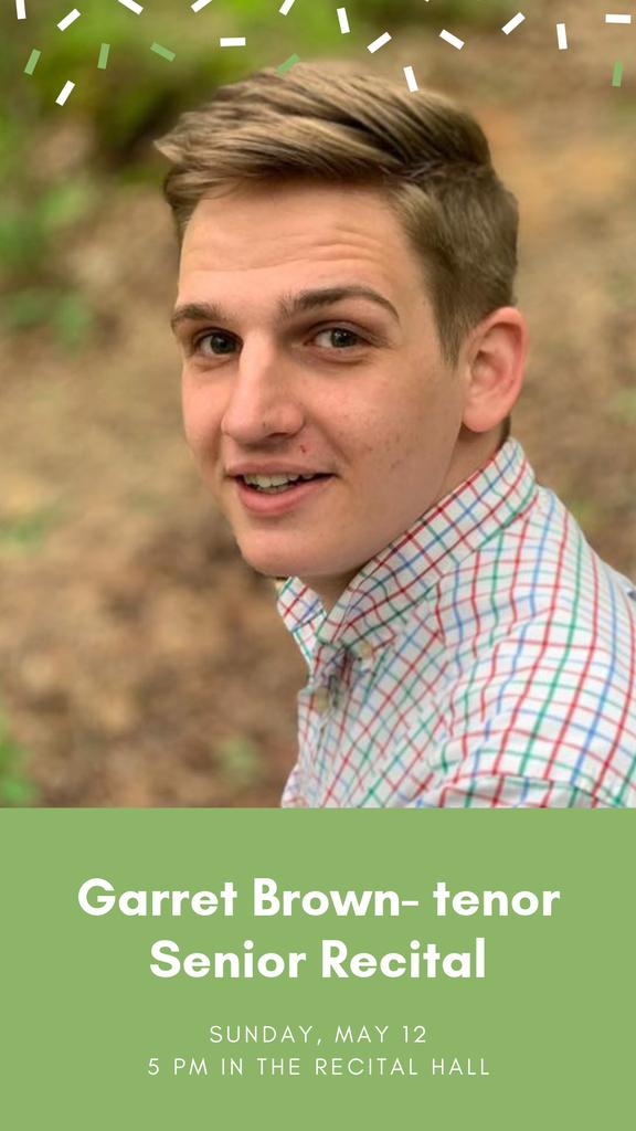 Are you busy Sunday at 5pm? Too busy for a free senior recital?? I sure hope not! This Sunday, Garrett Brown, an outstanding tenor, will have his senior recital. We are super excited! Come show some support!