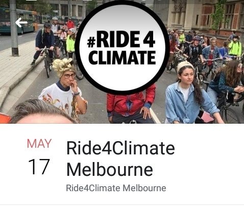 yarrabike's tweet photo. Update from #Ride4Climate organisers: #Melbourne ride postponed to 5pm, Friday 17 May 2019, Birrarung Marr Behind Federation Square. More details on fb event: https://t.co/4J8MkUknBJ https://t.co/CM78inlzK0