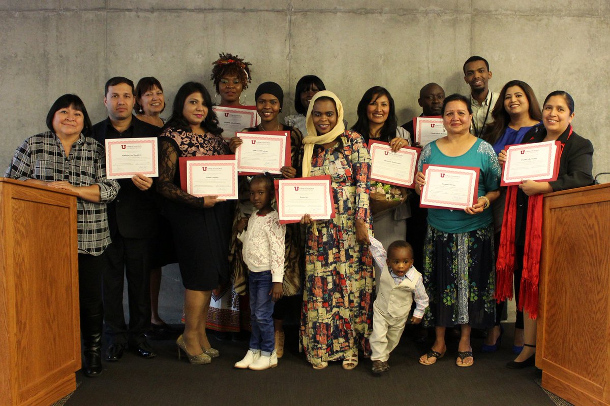 USocialWork's tweet photo. Tonight we cheered for the 2019 grads of our Case Management Certificate Program! These dedicated students—all of whom have immigration or refugee backgrounds—developed case management skills &amp; learned to conduct community-based research. Congrats! #UtahGrad19 https://t.co/wFXzlLWK3E
