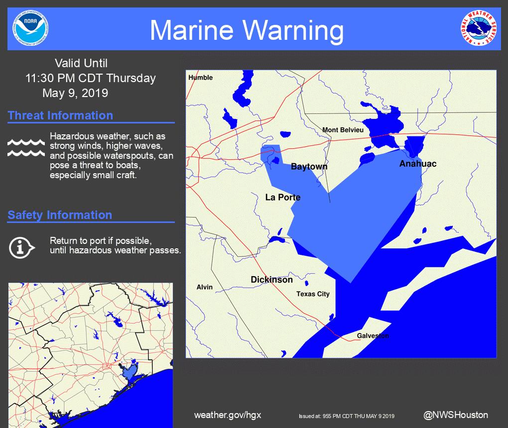 The National Weather Service in League City has Issued a Special Marine Warning for Galveston