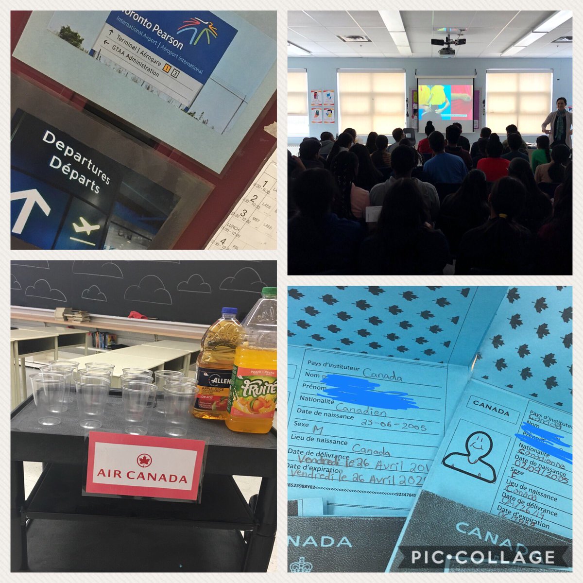 MlleInglese's tweet photo. When 5th period begins in 🇨🇦 and ends in 🇫🇷...Grade 8s boarded their flight with passports and boarding passes in hand...and put their French to the test to request some onboard snacks👍 (courtesy of 2 very seasoned flight attendants😂)✈️☁️ #fsl #fslchat #learnFrench cont’d... https://t.co/NQmaKOZ5mw