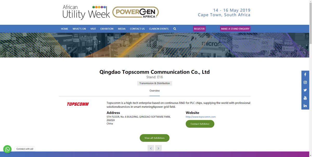 TOPSCOMM_PRC's tweet image. Topscomm is a high-tech enterprise based on continuous R&amp;amp;D for #PLCchips, supplying the world with professional #AMI solutions&amp;amp;services in #SmartMetering &amp;amp; #PowerGrid field.
Welcome everybody very much and we are 👉 E16 of African Utility Week 2019 @AfricaUtilities