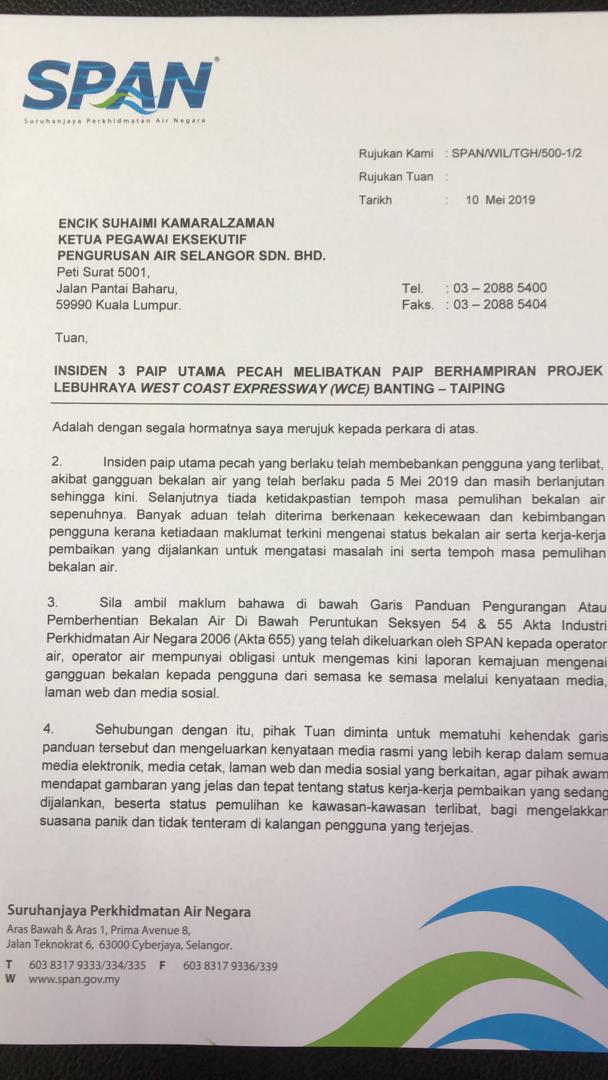 Charles Santiago On Twitter Surat Rasmi Saya Dari Span Ke Pihak Pengurusan Air Selangor Hari Ini Https T Co Lszbzek9xd Twitter