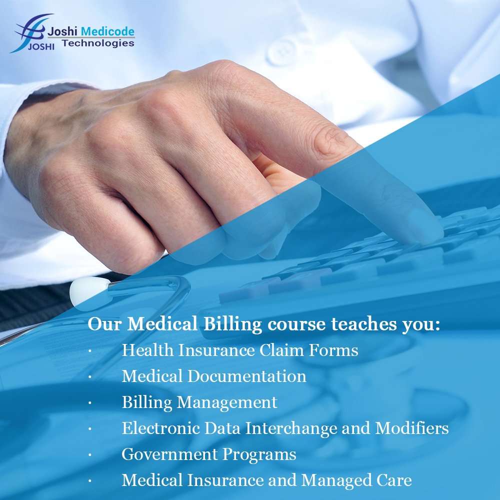 joshimedicode's tweet image. Concrete your career as a Medical Billing Professional with Joshi’s
#HealthInsuranceClaim Forms
#MedicalDocumentation
#BillingManagement
#ElectronicDataInterchange and Modifiers
Government Programs
#MedicalInsurance and Managed Care