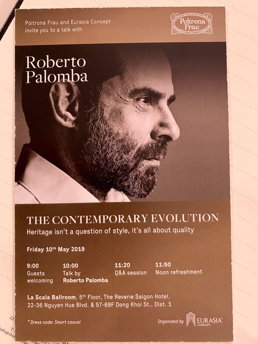 ItalyinHCMC's tweet photo. “The Contemporary Evolution - Heritage isn’t a question of style, it’s all about quality”. An inspirational talk of renowned 🇮🇹 architect #RobertoPalomba, organised by #Eurasia and @poltronafrau. The role of quality&design in keeping our cultural identity- #VivereALLitaliana https://t.co/cI9RdfWmO3