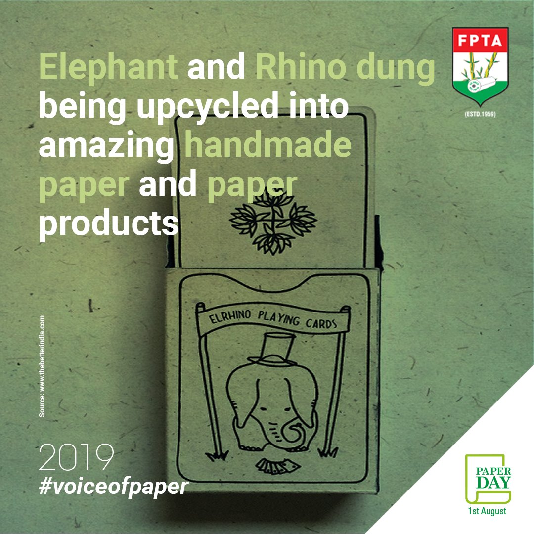 fpta_india's tweet photo. We are talking about paper made from elephant and Rhino dung upcycled into paper!
#paperday #papersmarter #incrediblepaper #lovepaper #paperindustry #papercraft #voiceofpaper #sayyestopaper #recycling #innovative #ideas #paper #sustainability #FridayFeeling #FridayThoughts https://t.co/Zt918RAMtY
