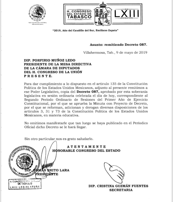 Marcos_Rosendo's tweet photo. Hoy, por unanimidad, @CongresoTab ha aprobado la reforma constitucional en materia educativa. Fuerte abrazo a las y los Diputados de MORENA, PRD, PRI y PVEM. @BetyMilland, Gerald Washington, @AgustinSilvaVi3, @CarolinaLastraG, @monicaferbal, @RicardoMonrealA, @martibatres https://t.co/9z8Z66KxOx