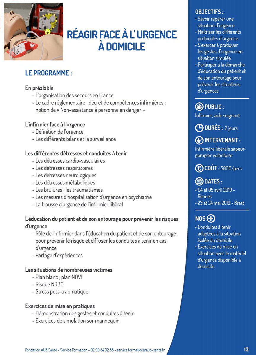 AubSad's tweet image. #Formation #infirmier, #aidesoignant, #soignant à domicile : "Réagir face à l'#urgence au #domicile" 23 &amp;amp; 24 mai _Brest 
Renseignement et inscription :aub-sante.fr/formations/rea…