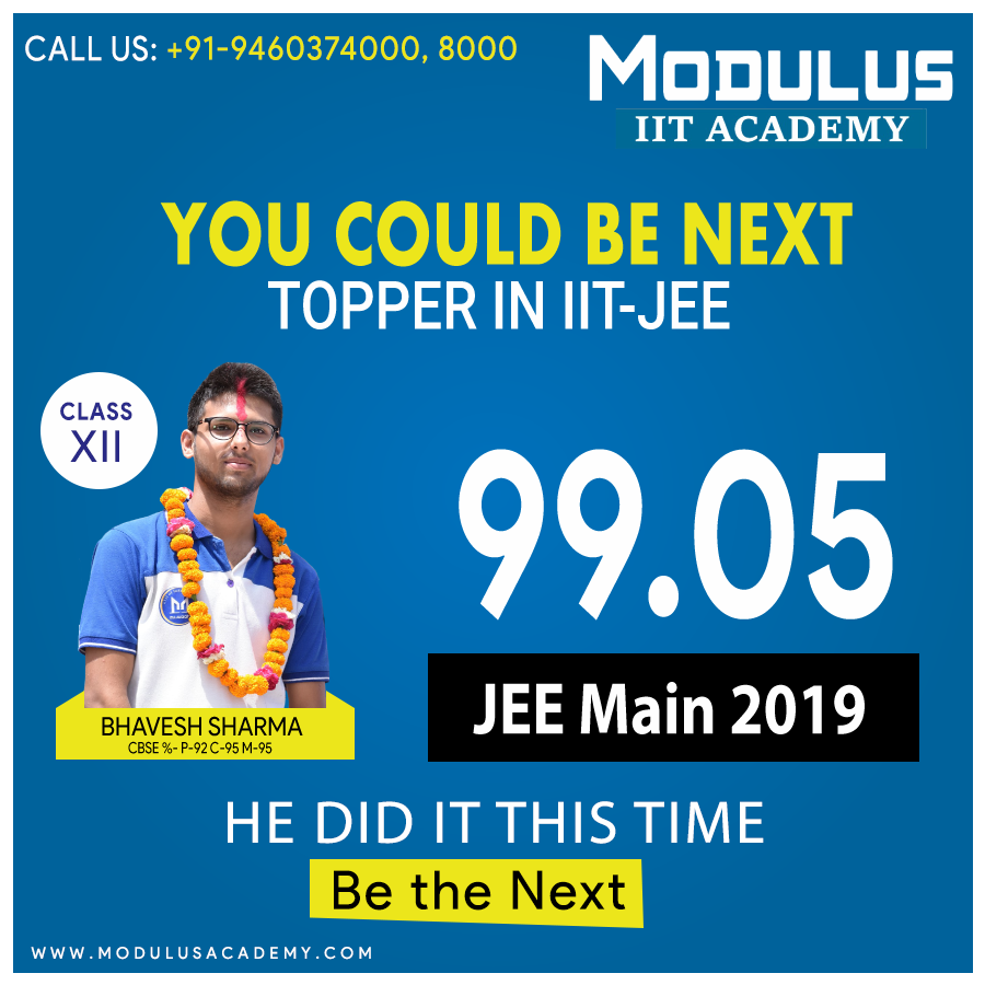 ModulusAcademy's tweet photo. Bhavesh Sharma from Modulus Academy scored a perfect 99.05 in the IIT-JEE 2019. Join Modulus Academy today and study from the best faculties and be the next topper. Admissions Open!!!
#JEEMainResult2019 #BhaveshSharma #Topper #JEEToper #Alwar #ModulusAcademy #FamousInstitute https://t.co/JdCkL5CulB