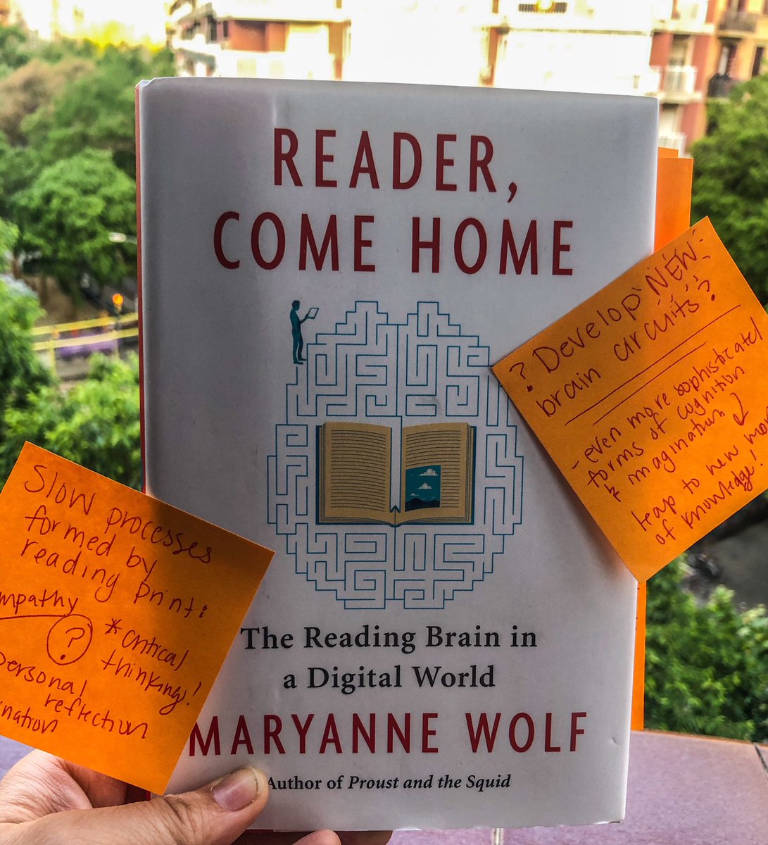 aholst's tweet photo. Really enjoying “Reader, Come Home” by @MaryanneWolf_ and challenging myself to dig into the question of digital reading. Is it hindering young readers to develop slow process skills or are brains creating new circuits to lead to even more sophisticated forms of cognition? 😳🤓 https://t.co/l62Ep50wlP