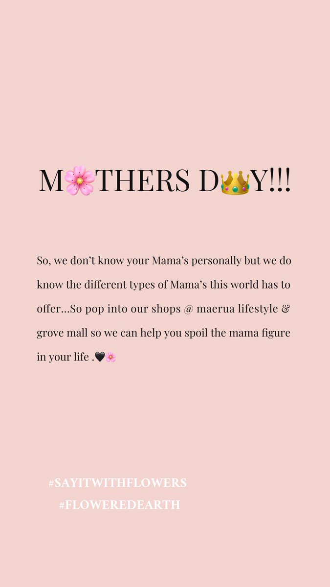 flowerdearth_na's tweet photo. The mother figure in your life deserves nothing but π€ from you.Pop into our shops #maerua(061-303900) & #grovemall(0811474934) so we can help you celebrate what she means to you!πΈWE WILL BE DELIVERING πON SUNDAY!CALL US OR DROP US AN EMAIL OR CALL US TO BOOK US SPπΈT. https://t.co/mgqoo56cEv