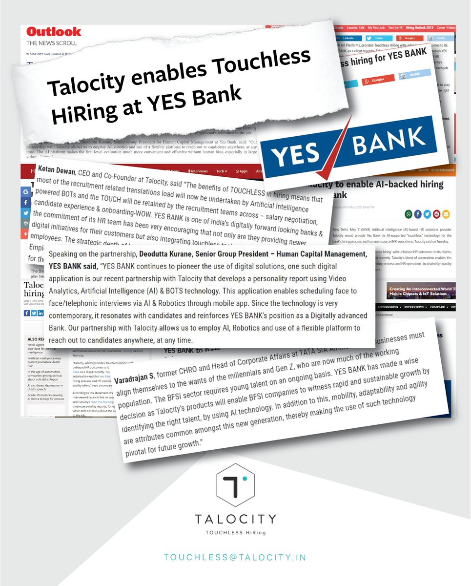 @YESBANK made the right #choice & the journalists have covered just that - @Talocity1 enables #TouchlessHiRing at @YESBANK #choosewisely #IndianElections2019 #SmartHiringSolutions #SaaSHR #RecruitmentTools #AI @K10D1